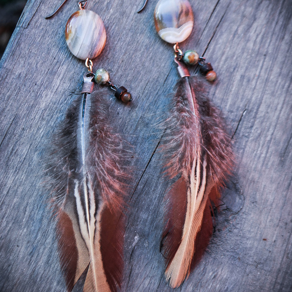 Handcrafted Grey Lace Agate & Unakite Boho Earring - Picture 2 of 2